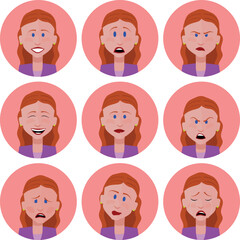 character in 9 different facial expressions