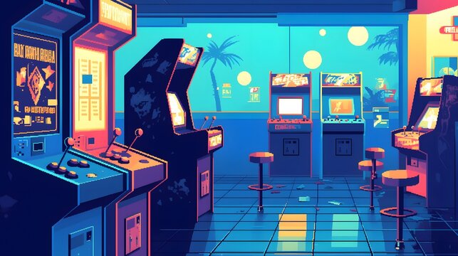 A digital retro arcade machine from the in pixel art style, evoking a sense of nostalgia and fun