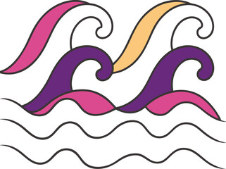 Obraz premium Stylized Ocean Waves, Purple, Pink, and Yellow Design