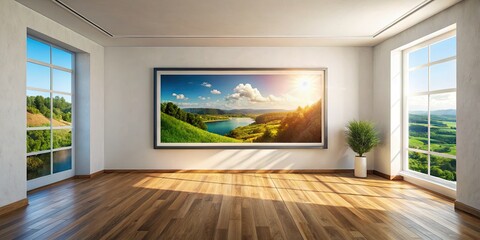Bright, spacious apartment, minimalist interior. Aerial view showcases modern architecture and light-filled design, perfect for real estate.