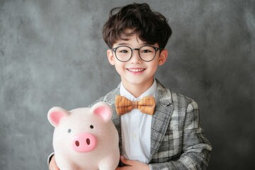 A parent teaching a child how to save money with a piggy bank, emphasizing the value of financial responsibility