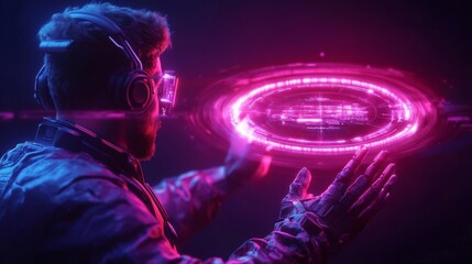 Futuristic Digital Interface with Holographic Display. Generative AI