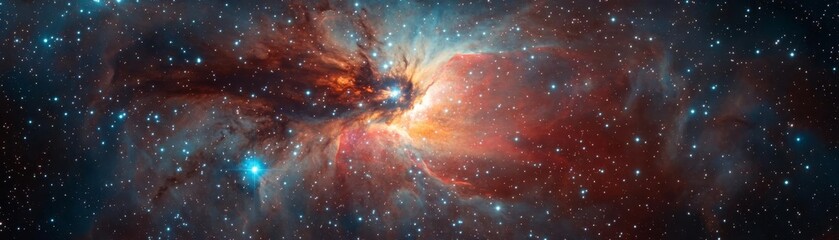 Fototapeta premium Golden Leo constellation glowing in a swirling nebula, surrounded by celestial shapes