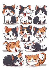set of Adorable cartoon cats showcasing a variety of playful and expressive emotions Perfect for pet lovers and childrens designs, bringing joy and charm to any project