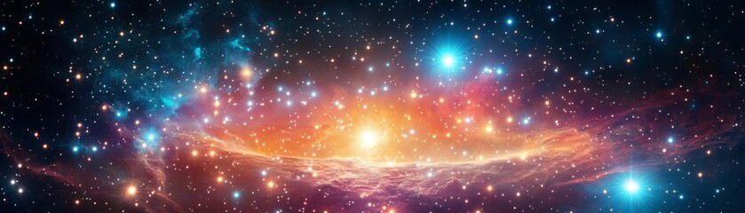 Fototapeta premium Golden Leo constellation glowing in a swirling nebula, surrounded by celestial shapes