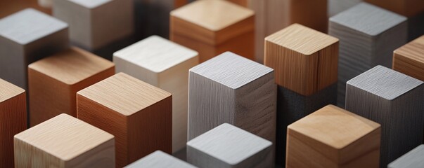 Wooden cubes forming an abstract pattern