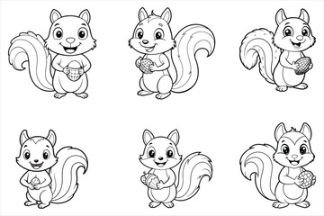 squirrel holding an acorn coloring page for kids vector 