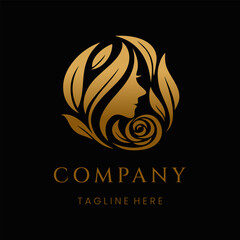 Natural Beauty Face Logo, Flower Leaf Woman Circle Design