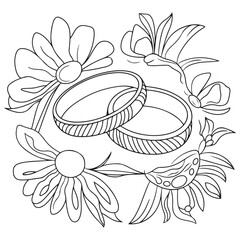 Wedding Rings Coloring Page Colored Illustration