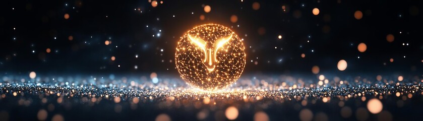 Obraz premium Golden Leo symbol glowing in a field of shimmering stars and radiant light