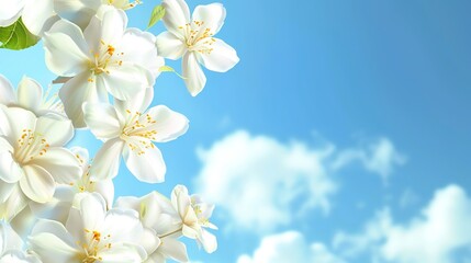 Obraz premium Captivating Jasmine Flowers Against a Blue Sky: Ideal for Design Inspiration