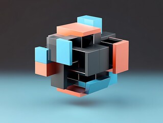 Obraz premium Abstract 3d rendering of geometric shapes. Composition with squares. Cube design. Modern background for poster, cover, branding, banner, placard. ,