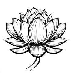 Fototapeta premium Monochrome lotus flower illustration, isolated, white background, design element