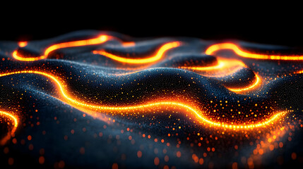 Abstract Glowing Particle Wave Background, Dynamic Energy Flow, Dark Orange Sparkle Texture