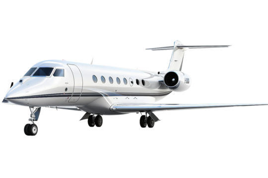 Premium business class jet airplane offering exceptional service and exclusive features for a superior flying experience isolated on transparent background