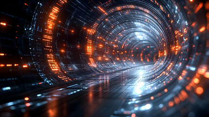 Fototapeta premium Abstract Futuristic Tunnel with Glowing Lights and Energetic Particles