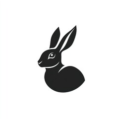 Elegant black rabbit profile, isolated, white background, logo design