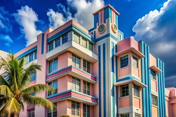 Pastel Pink & Blue Art Deco Architecture, Miami Beach, Florida - Stock Photo