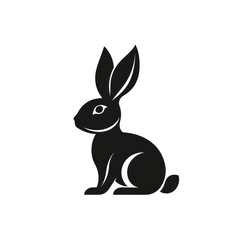 Obraz premium Side view of black rabbit silhouette, white background. Wildlife illustration for Easter