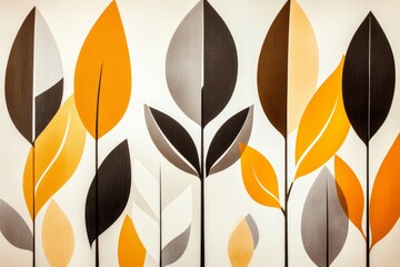 A vintage-style poster featuring bold floral wallpaper patterns from the 1970s, with muted tones of orange, brown, and yellow