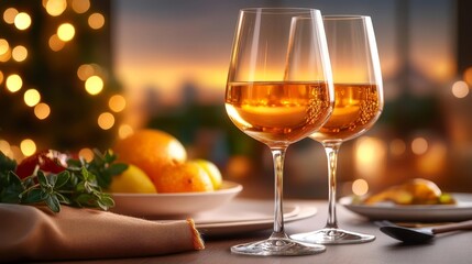 Elegant Wine Glasses with Festive Ambiance. Generative AI