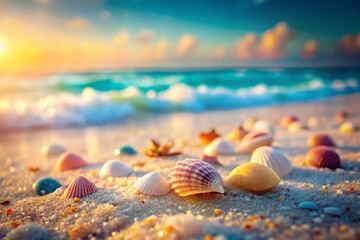 Peaceful Serenity: Miniature Seashells on a Tranquil Beach - Tilt-Shift Photography