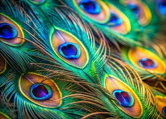 Obraz premium Peacock Feathers Macro Photography: Vivid Colors, Intricate Details, Bokeh Background