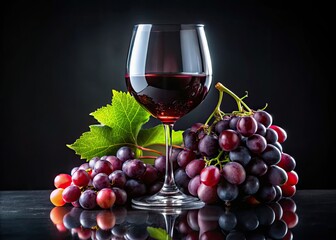 Luscious red wine grapes, dramatically lit against a deep black backdrop.  A gourmet still life.