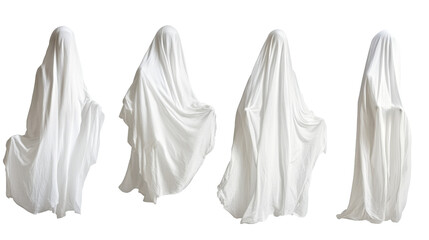 Set of white ghosts isolated on white background 