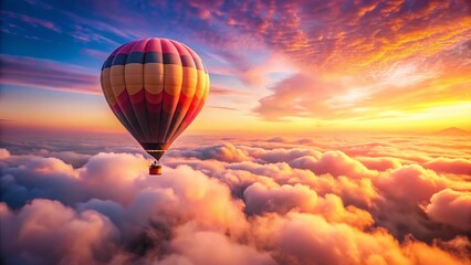 Obraz premium Pink Balloon Aerial Photography: High-Angle View of a Single Hot Air Balloon Against a Vibrant Pink Sky
