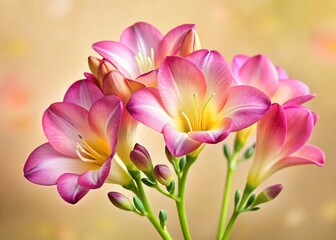 Fototapeta premium Pink Freesia Blossom Close-Up: Pastel Floral Photography
