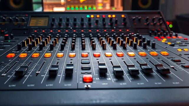 Mixing music in a recording studio with soundboard equipment and vibrant controls set up for an engaging session