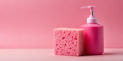 Pink Sponge, Antibacterial Soap, Cleanliness Concept - Studio Shot