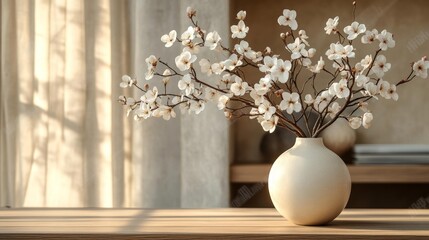 Elegant White Blossom in Minimalist Vase. Generative AI
