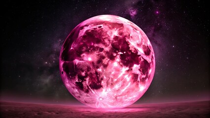Fototapeta premium Pink Supermoon Night Sky - Celestial Event Photography
