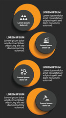 4 steps infographic template with 4 options. Flowchart that can be used for business report, data visualization and presentation. Timeline infographic elements vector illustration.