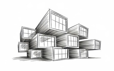 Abstract Sketch Of A Modern Modular House Design
