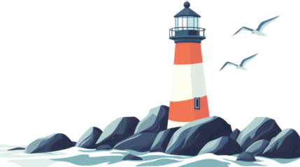 lighthouse on the coast isolated on white background 