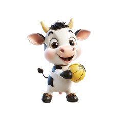 Fototapeta premium Adorable Cartoon Calf Playing with a Yellow Ball