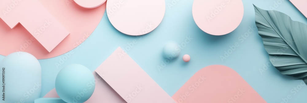Poster stylized social media post design featuring geometric shapes and pastel colors in minimalist layout.