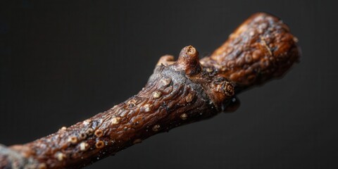 Close-up view of a textured, organic twig or branch with intricate details.