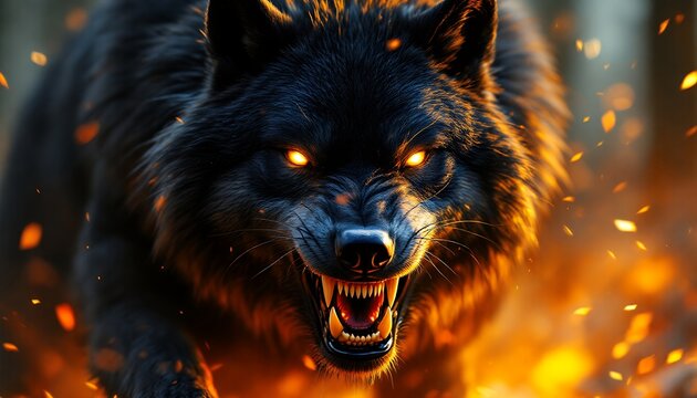 Fiery Inferno Wolf: A Digital Masterpiece