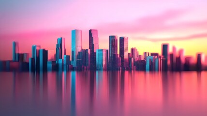 Fototapeta premium Futuristic Cityscape Silhouette with Vibrant Neon Lighting and Gradient Sky