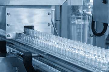 The hi-technology of drinking water manufacturing process in the light blue scene.