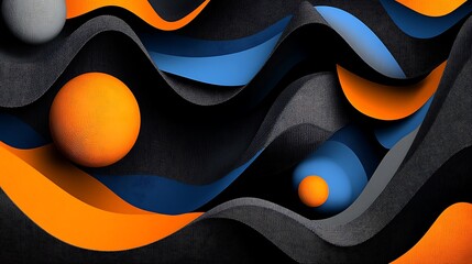 Obraz premium Abstract Wave Design Featuring Orange and Blue Spheres