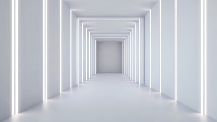Sleek and Luminous Architectural Corridor with Dynamic Lines and Minimalist Design
