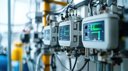 Modern control panels displaying real time data and parameters are crucial for monitoring and managing industrial processes, ensuring efficient production and quality control in a factory setting