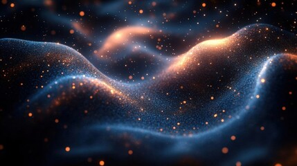 Obraz premium Abstract Glittering Particle Wave Background with Blue and Orange Glowing Lights