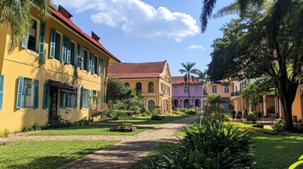 Obraz premium Colorful Historic Buildings in a Beautiful Courtyard