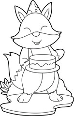Fox Birthday Cake Animal Vector Graphic Art Illustration